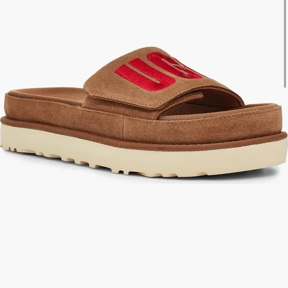 UGG Slides Slippers Women’s LATON Brown / Red  Suede slide Shoes Size 7
