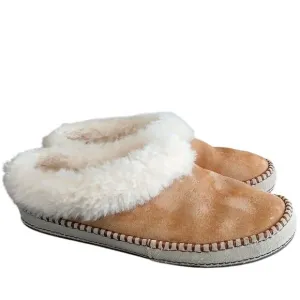 UGG Slippers Womens Sz 10.5 Wrin Sheepskin Fur Chestnut Suede Slip On Comfort