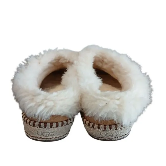 UGG Slippers Womens Sz 10.5 Wrin Sheepskin Fur Chestnut Suede Slip On Comfort