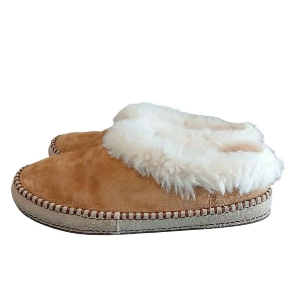 UGG Slippers Womens Sz 10.5 Wrin Sheepskin Fur Chestnut Suede Slip On Comfort