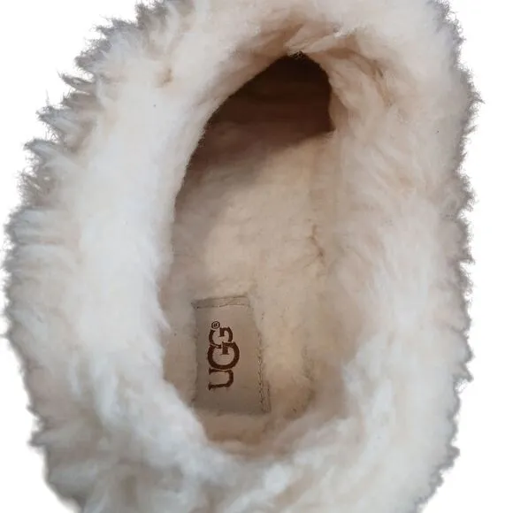 UGG Slippers Womens Sz 10.5 Wrin Sheepskin Fur Chestnut Suede Slip On Comfort