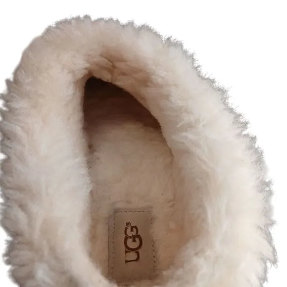 UGG Slippers Womens Sz 10.5 Wrin Sheepskin Fur Chestnut Suede Slip On Comfort