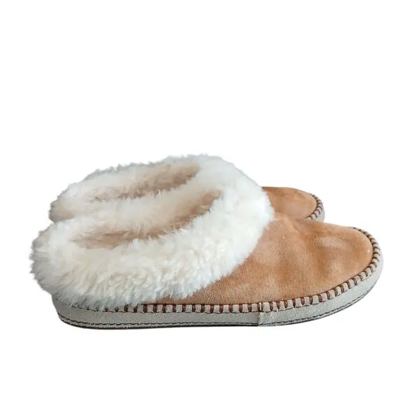 UGG Slippers Womens Sz 10.5 Wrin Sheepskin Fur Chestnut Suede Slip On Comfort