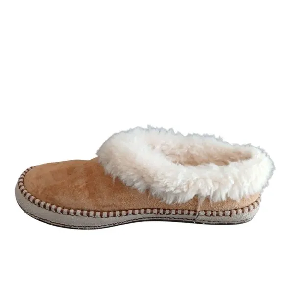 UGG Slippers Womens Sz 10.5 Wrin Sheepskin Fur Chestnut Suede Slip On Comfort