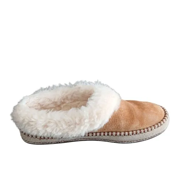 UGG Slippers Womens Sz 10.5 Wrin Sheepskin Fur Chestnut Suede Slip On Comfort