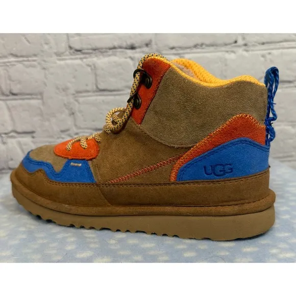 UGG Suede Hiker Boots Color Block Lace Up Ankle Boots Casual Shoes Size 5 Youth