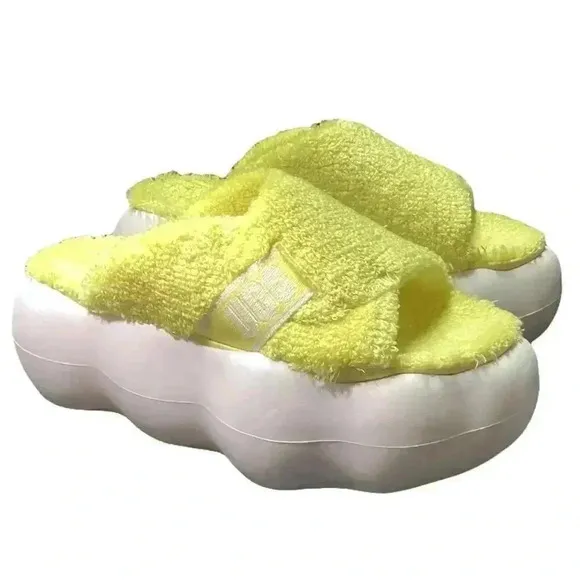 Ugg Sugarcloud Womens 9 Slide Platform Sandals Yellow Terry Slippers Shoes NEW