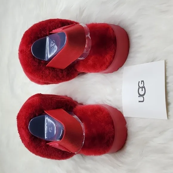 UGG Super Fluff Slippers Ribbon Red