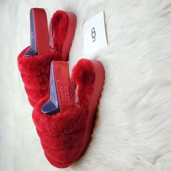 UGG Super Fluff Slippers Ribbon Red