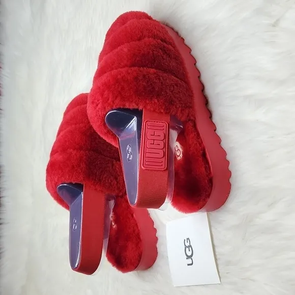 UGG Super Fluff Slippers Ribbon Red