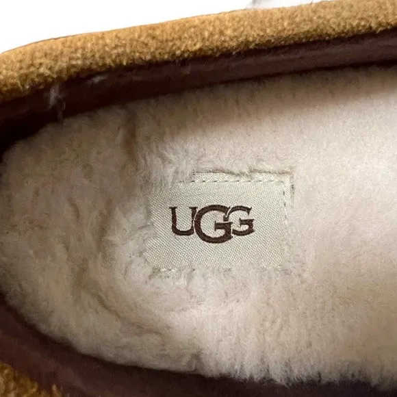 Ugg Sz 8 Alder Tan Suede Faux Shearling Lined Slippers