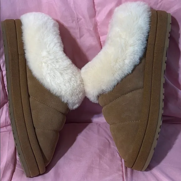 UGG Tan and Cream Slippers with Plush Lining