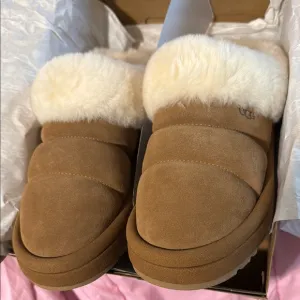 UGG Tan and Cream Slippers with Plush Lining