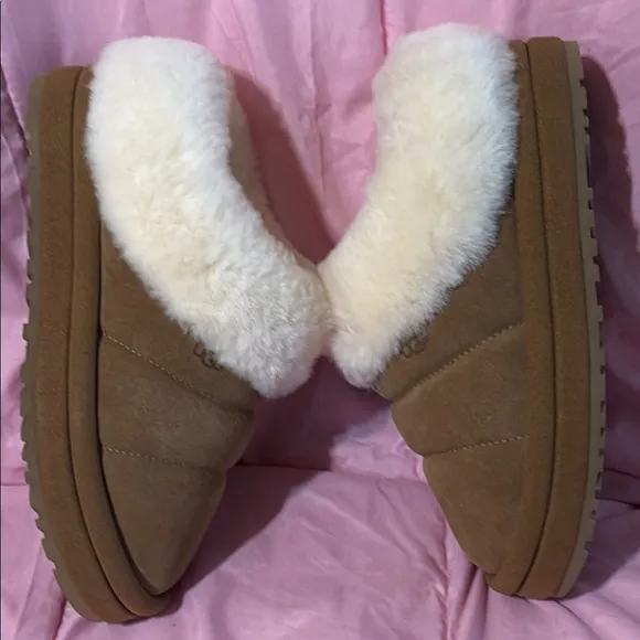UGG Tan and Cream Slippers with Plush Lining