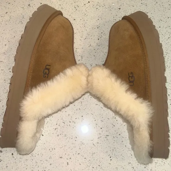UGG Tan Suede Slippers with Cream Fur