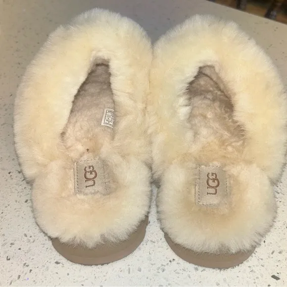 UGG Tan Suede Slippers with Cream Fur