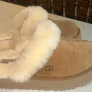 UGG Tan Suede Slippers with Cream Fur