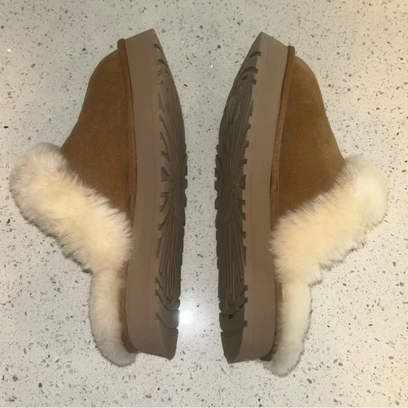 UGG Tan Suede Slippers with Cream Fur