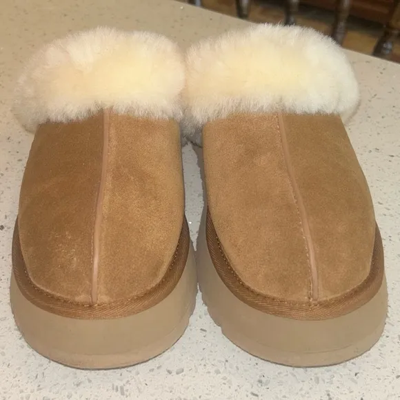 UGG Tan Suede Slippers with Cream Fur