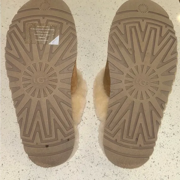 UGG Tan Suede Slippers with Cream Fur