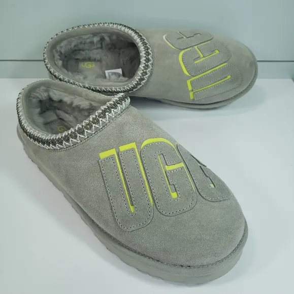 UGG Tasman Graphic Shadow Logo Pumice Soft Cozy Comfy Wool Fur Slippers Sz 13