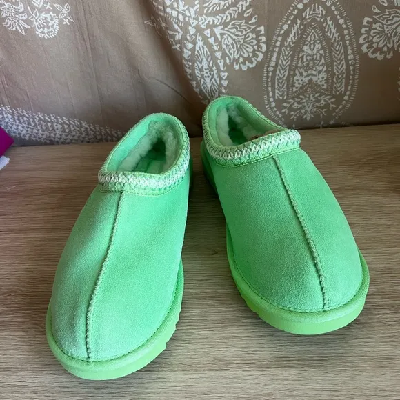 UGG Tasman Parakeet Green Suede Shearling Slippers Women's Size 10