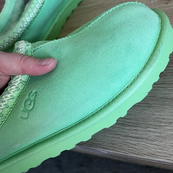 UGG Tasman Parakeet Green Suede Shearling Slippers Women's Size 10