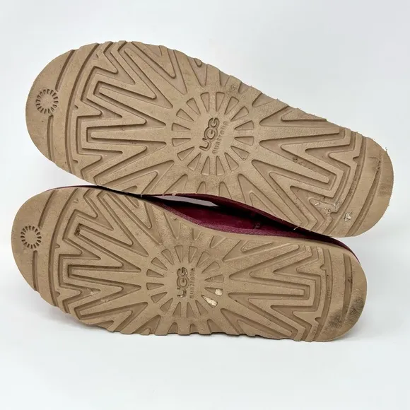 UGG Tasman Pink Berry Leather Suede Slide On Slippers Mules Wool Lining Women 6