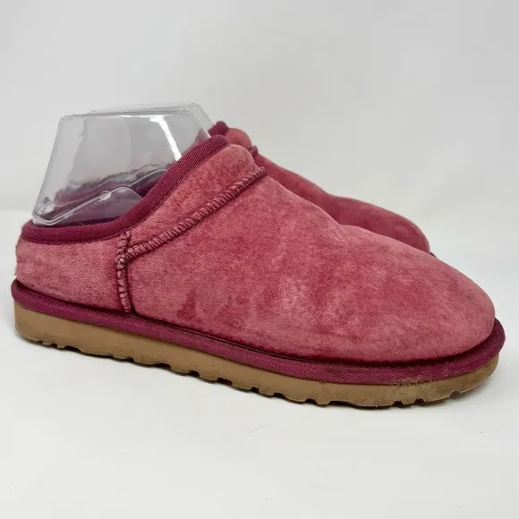 UGG Tasman Pink Berry Leather Suede Slide On Slippers Mules Wool Lining Women 6