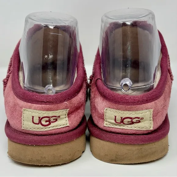 UGG Tasman Pink Berry Leather Suede Slide On Slippers Mules Wool Lining Women 6