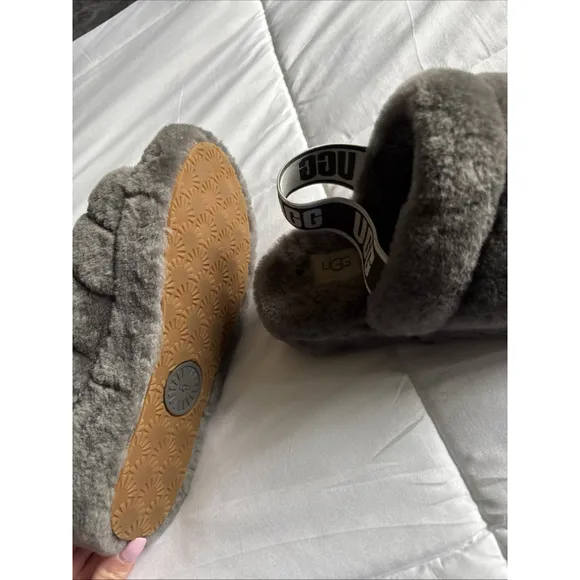 UGG W Fluff Yeah Slide Slippers Sandals Shoes Women's Charcoal SIZE 7, NEW