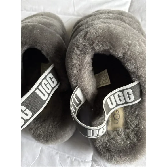 UGG W Fluff Yeah Slide Slippers Sandals Shoes Women's Charcoal SIZE 7, NEW