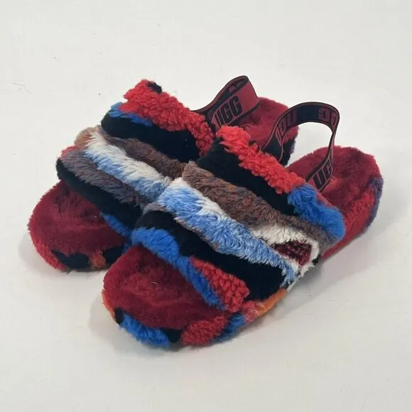 Ugg Womens Fluff Yeah Slide Cali Collage Red Slingback Slippers Sz 9