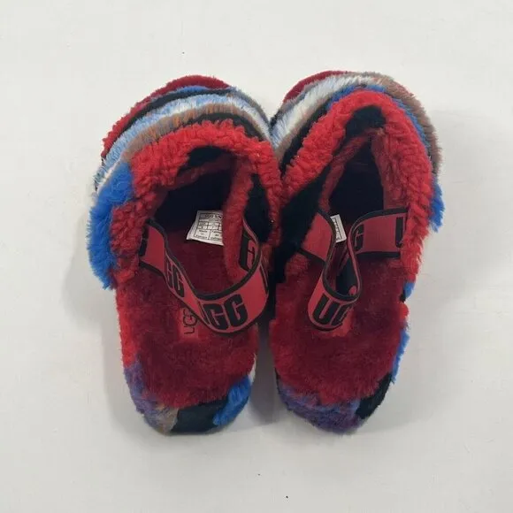 Ugg Womens Fluff Yeah Slide Cali Collage Red Slingback Slippers Sz 9