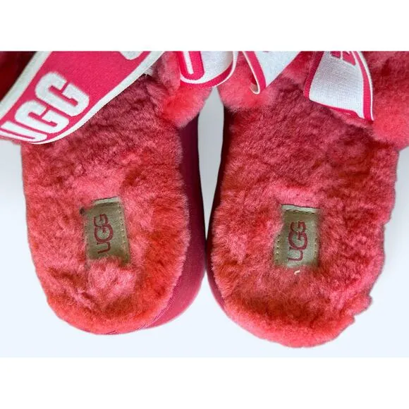 UGG Women's Furry Shearling Disco Slide Slippers Hibiscus Pink size 7 M Cozycore