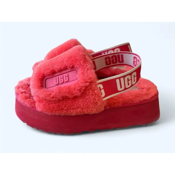 UGG Women's Furry Shearling Disco Slide Slippers Hibiscus Pink size 7 M Cozycore