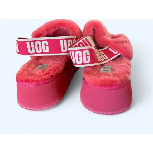 UGG Women's Furry Shearling Disco Slide Slippers Hibiscus Pink size 7 M Cozycore