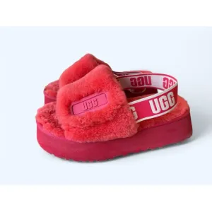 UGG Women's Furry Shearling Disco Slide Slippers Hibiscus Pink size 7 M Cozycore