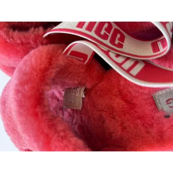 UGG Women's Furry Shearling Disco Slide Slippers Hibiscus Pink size 7 M Cozycore