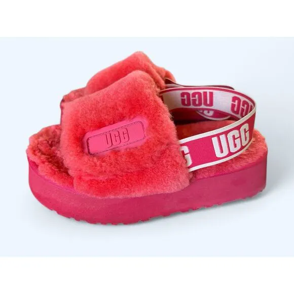 UGG Women's Furry Shearling Disco Slide Slippers Hibiscus Pink size 7 M Cozycore