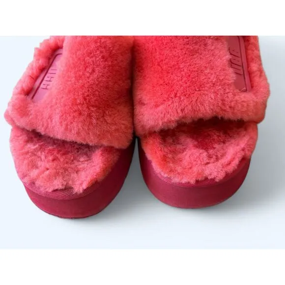 UGG Women's Furry Shearling Disco Slide Slippers Hibiscus Pink size 7 M Cozycore