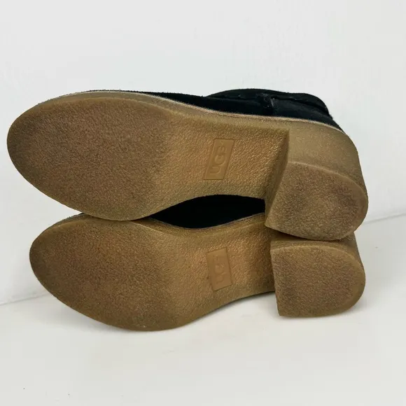 UGG Women's Kasen Suede Booties Black Block Heel Size 5.5