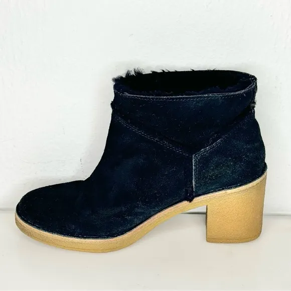 UGG Women's Kasen Suede Booties Black Block Heel Size 5.5