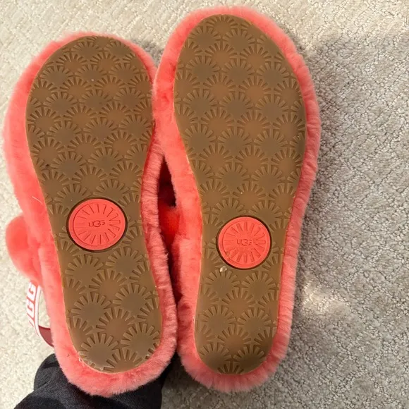 UGG Women's Oh Yeah Bling Vibrant Coral Fur Slippers Slingback Open Toe Size 8