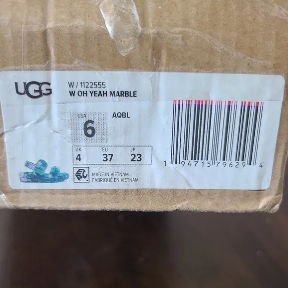 Ugg Womens Oh Yeah Marble Sz 6 Aqua Blue Sheepskin Slide Slippers NIB