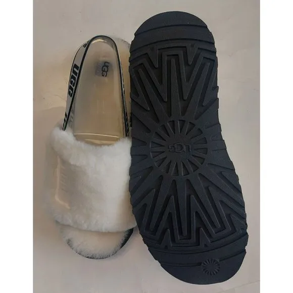 UGG Womens Size 11 Disco Slide Sheepskin Platform Slippers White Black 1112258