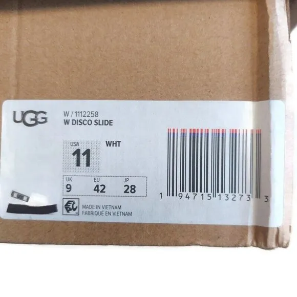 UGG Womens Size 11 Disco Slide Sheepskin Platform Slippers White Black 1112258