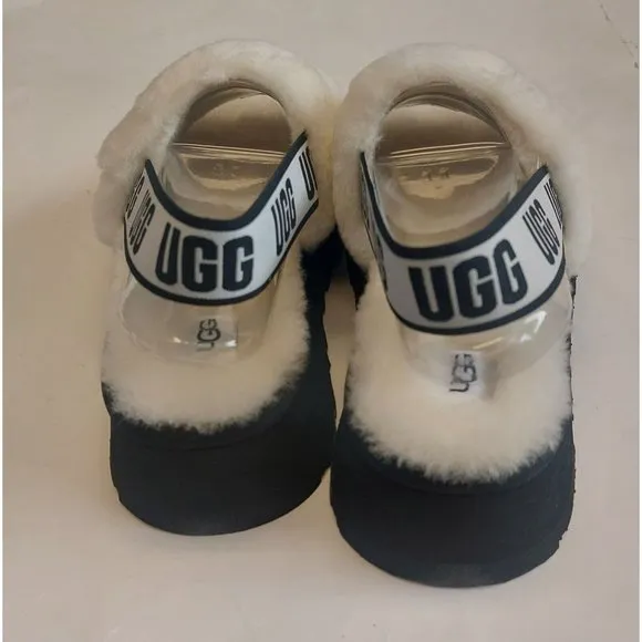 UGG Womens Size 11 Disco Slide Sheepskin Platform Slippers White Black 1112258