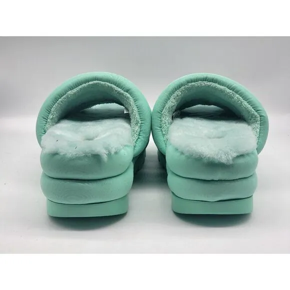 Ugg Womens Maxi Slide Pale Emerald Puff Sandals Slippers Size 8