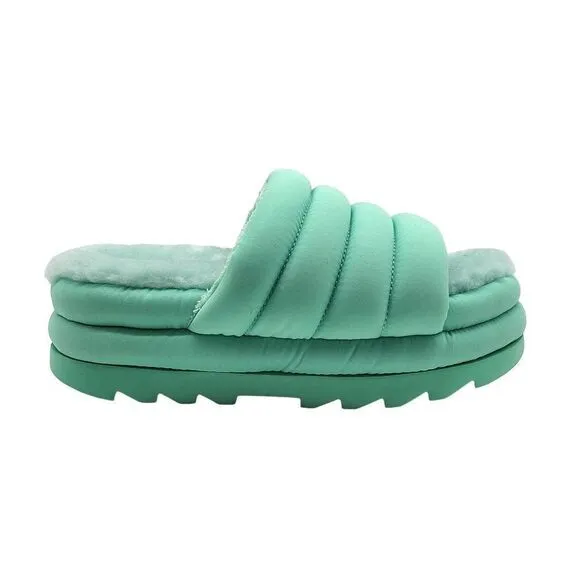 Ugg Womens Maxi Slide Pale Emerald Puff Sandals Slippers Size 8